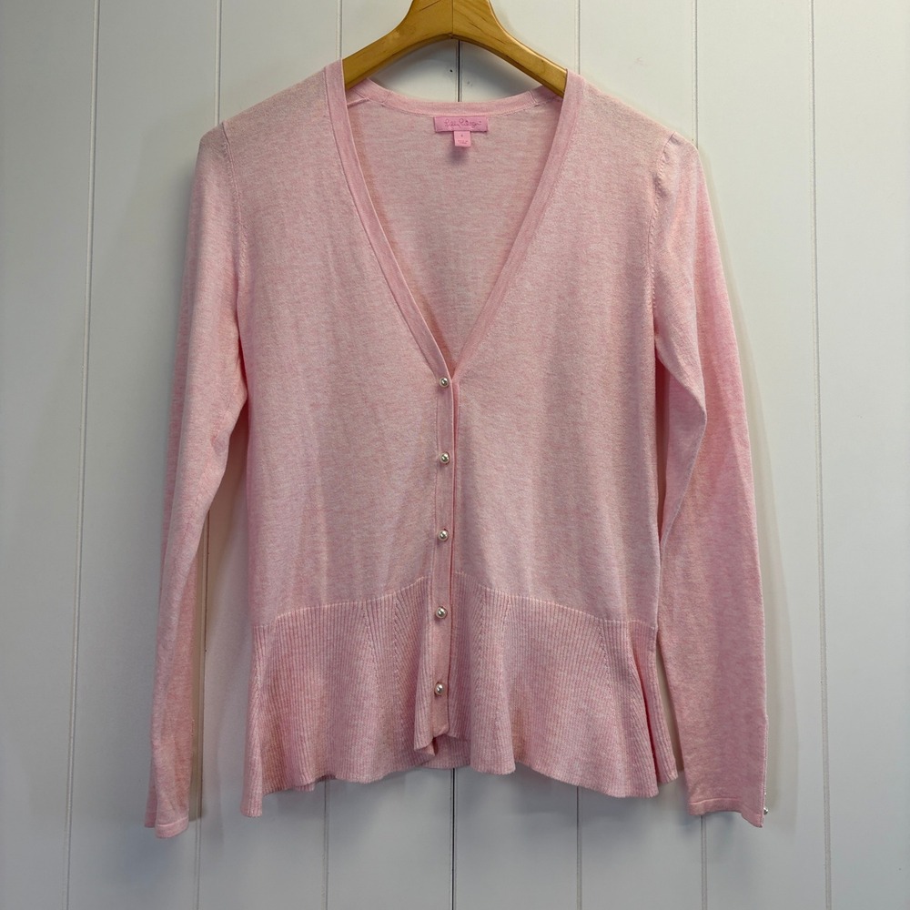 Lilly Pulitzer Preppy Peplum Cardigan Sweater Womens Size S Quiet Luxury Classic